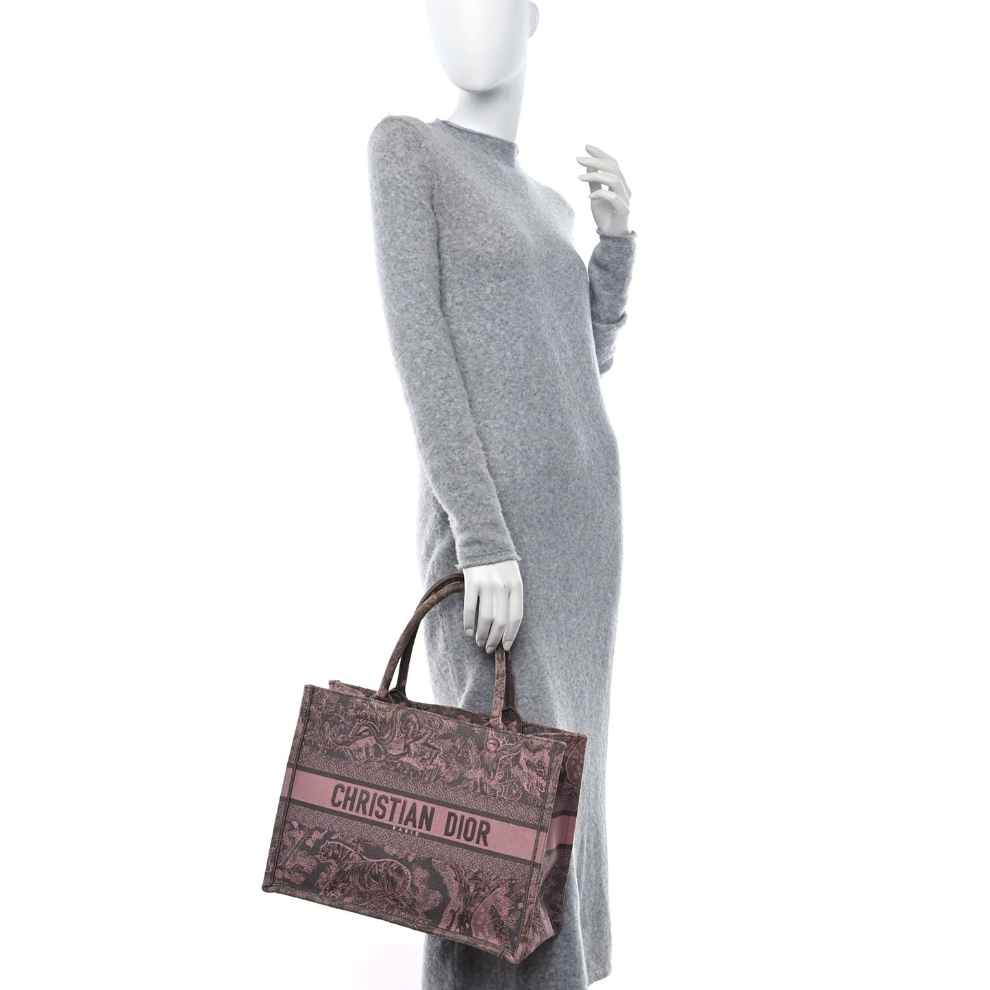 Canvas Embroidered Medium Dioriviera Toile De Jouy Book Tote Pink Grey