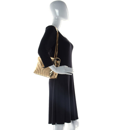 Saint Laurent Snake Embossed Lame Y Quilted Small Loulou Monogram Chain Satchel Oro 2 of 10