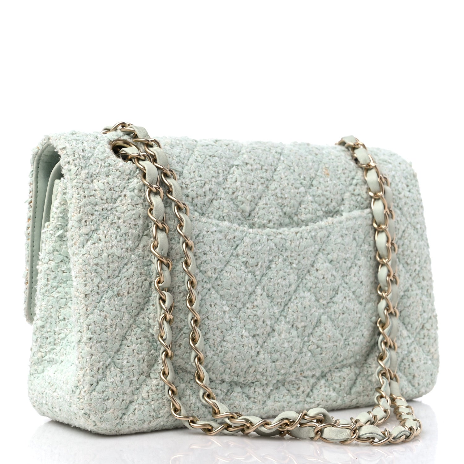 Chanel Tweed Quilted Medium Double Flap Light Turquoise 3 of 15