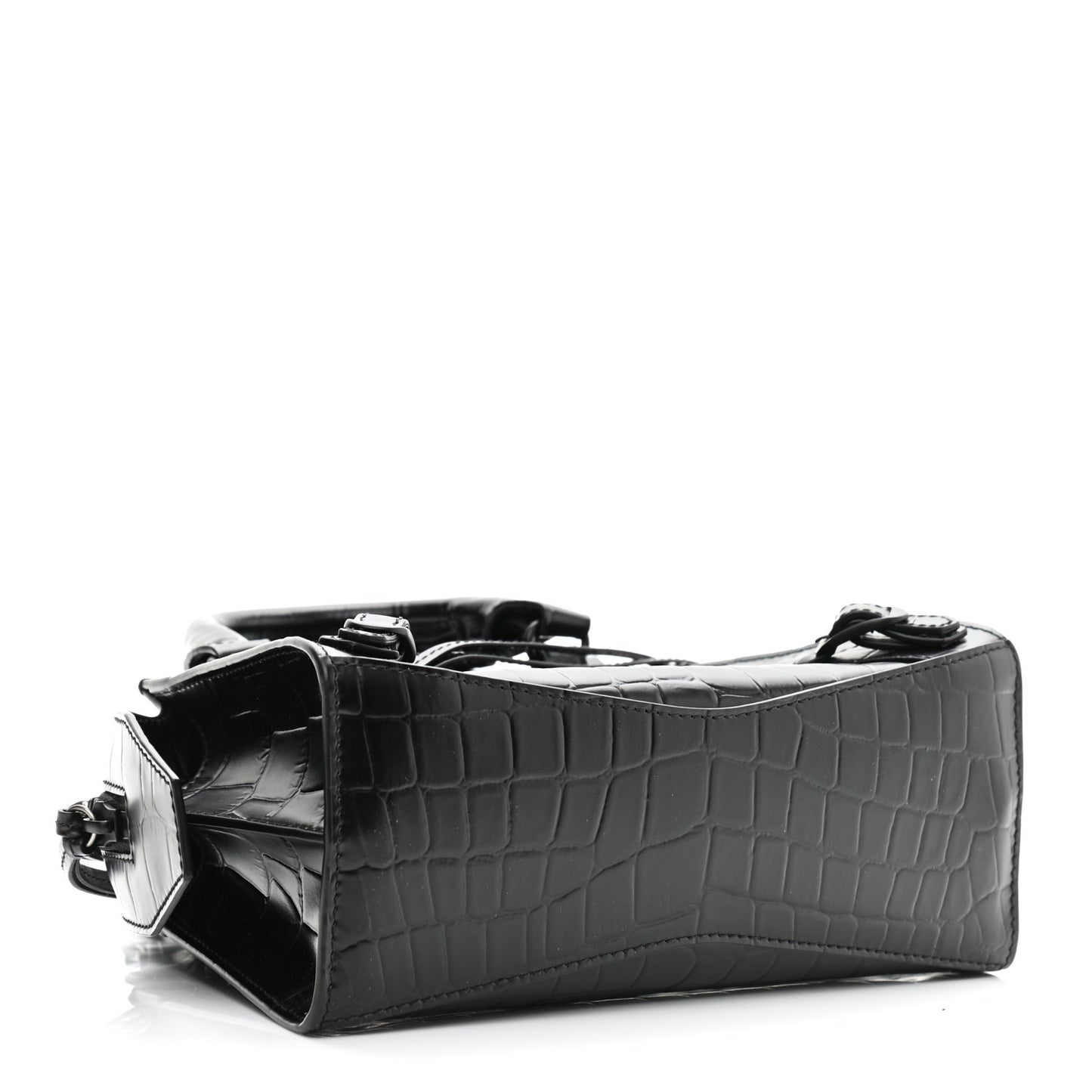 Semi Shiny Calfskin Crocodile Embossed Neo Classic Black Hardware Mini City Black