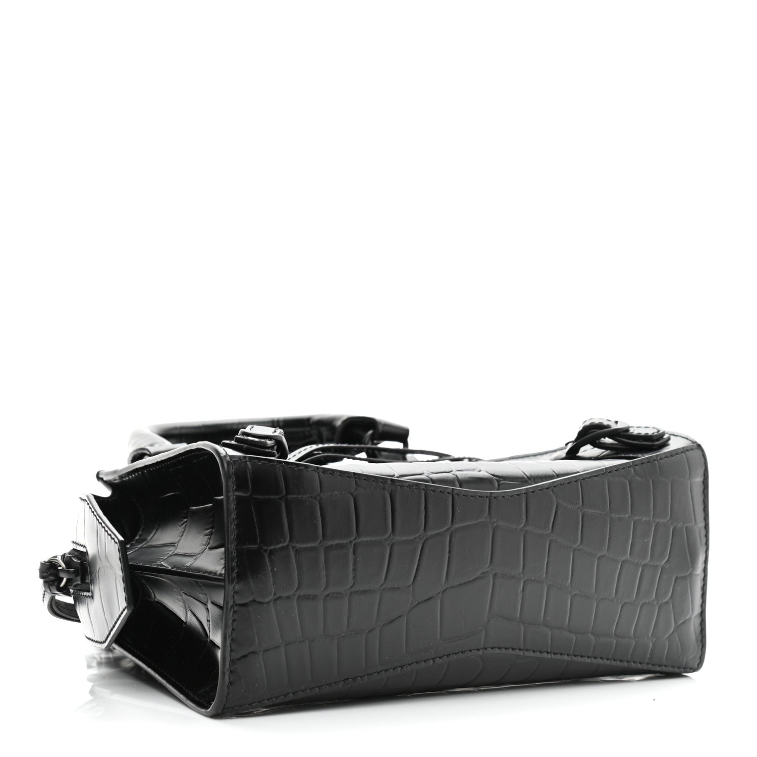 Balenciaga Semi Shiny Calfskin Crocodile Embossed Neo Classic Black Hardware Mini City Black 4 of 10