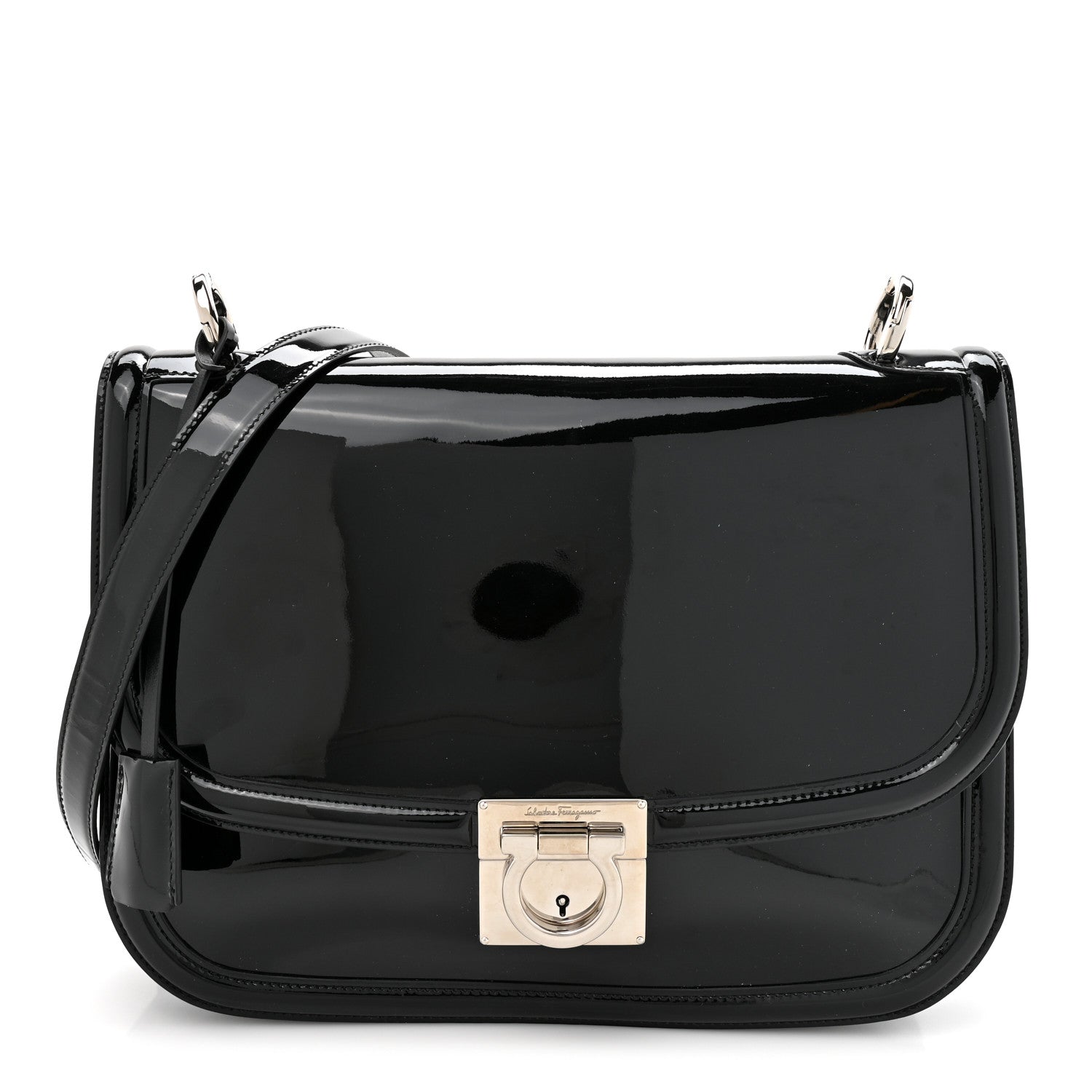 Salvatore Ferragamo Patent Jody Shoulder Bag Black 2 of 19