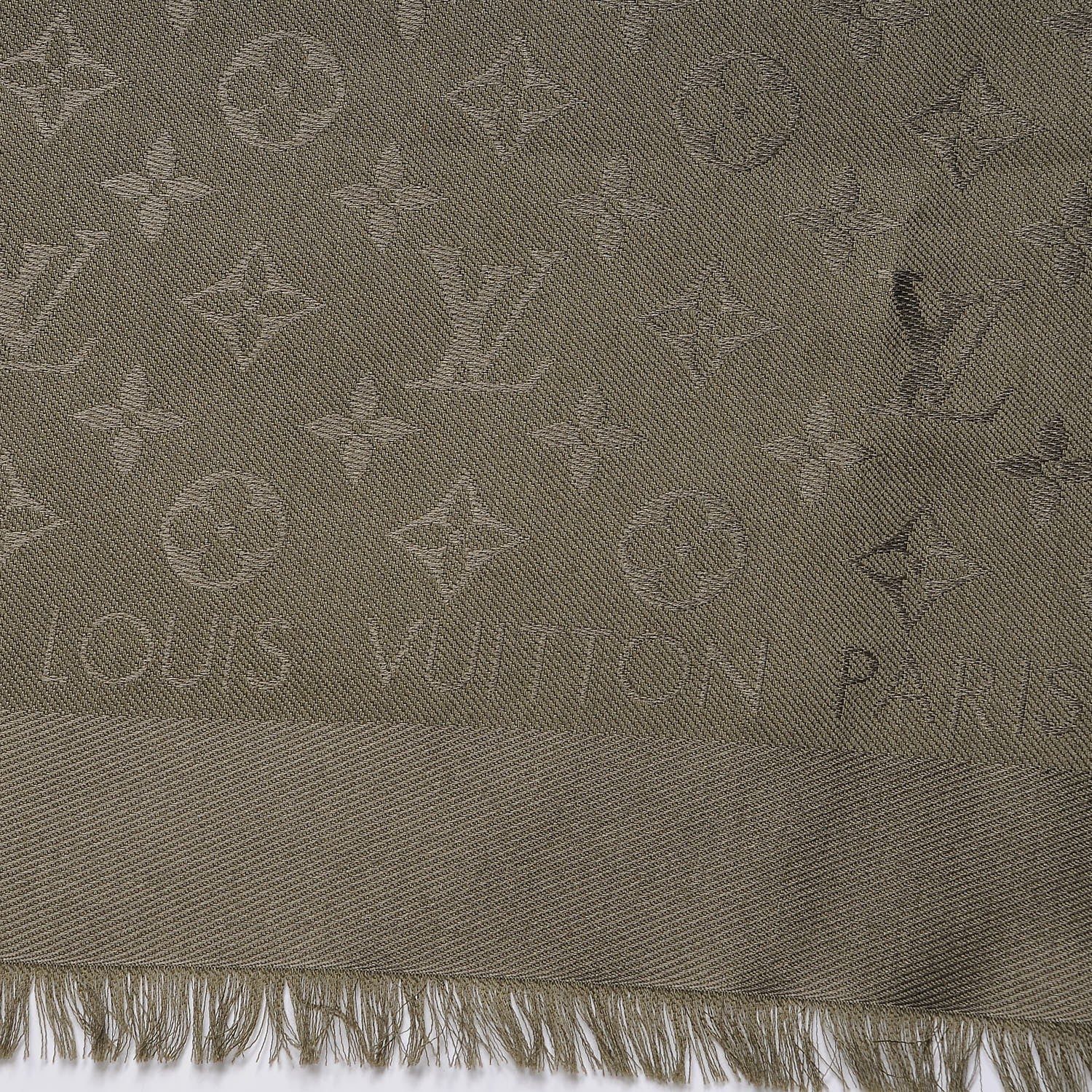 Louis Vuitton Silk Wool Monogram Shawl Kaki 3 of 4