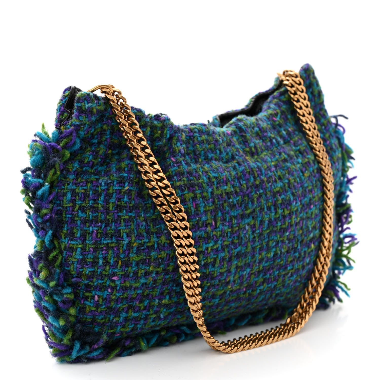 Saint Laurent Tweed Pac Pac Ruched Hobo Violet Vert Turquoise 3 of 10