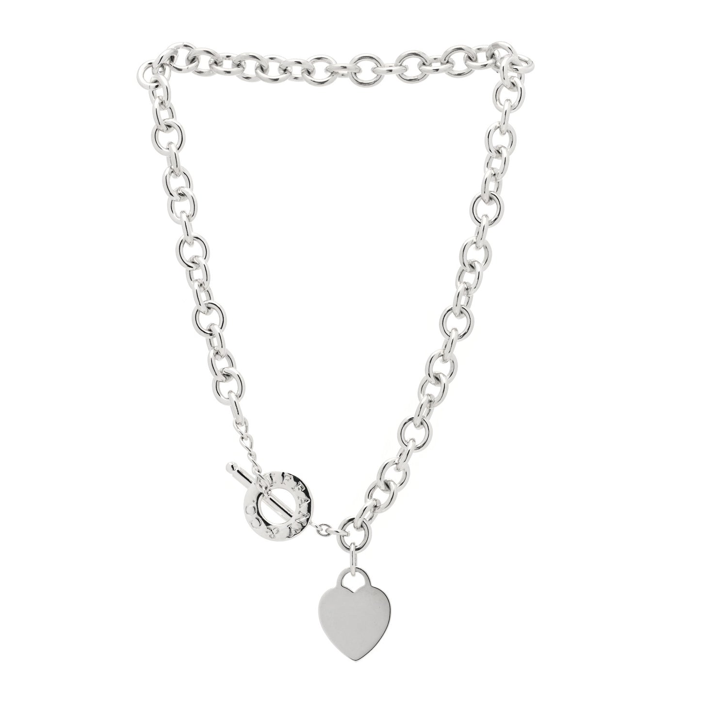 Sterling Silver Heart Tag Toggle Necklace