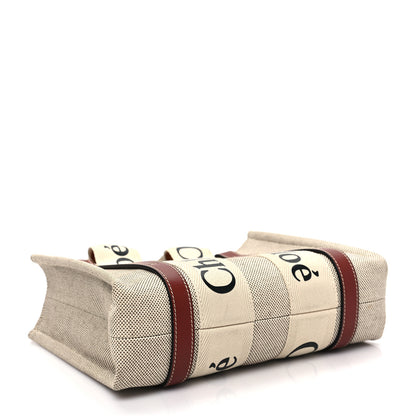 Chloe Cotton Calfskin Small Woody Ribbon Tote White Brown 4 of 8