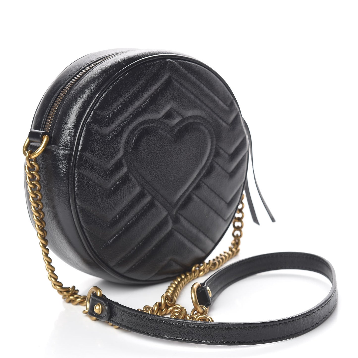 Azalea Calfskin Matelasse Heart Mini GG Marmont Round Shoulder Bag Black