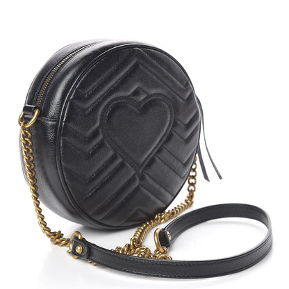 Gucci Azalea Calfskin Matelasse Heart Mini GG Marmont Round Shoulder Bag Black 3 of 13
