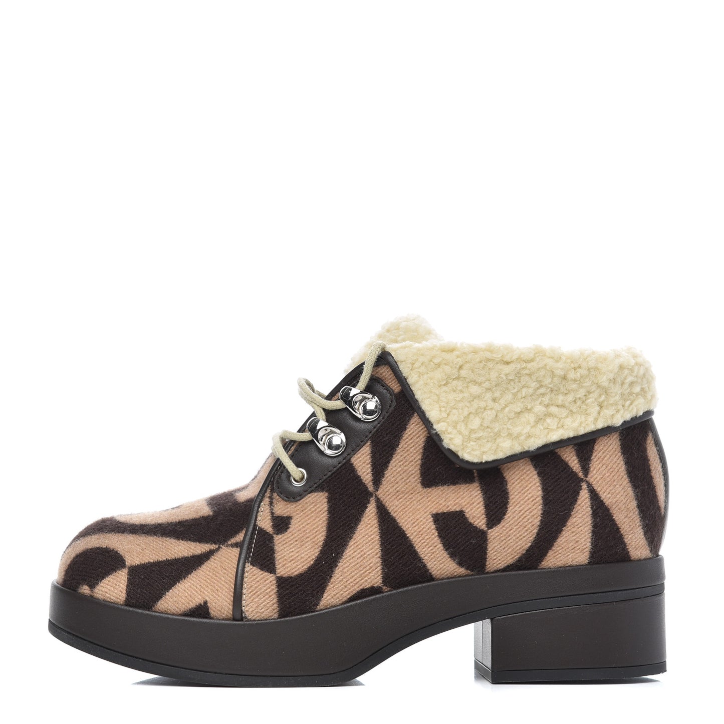 Wool Faux Shearling G Rhombus Womens Victor Ankle Boots 36.5 Beige Cocoa