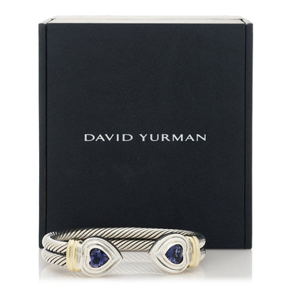 David Yurman Sterling Silver 14K Yellow Gold Iolite Heart Double Cable Cuff Bracelet 4 of 4