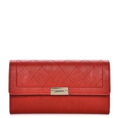 Chanel Grained Calfskin Quilted Label Click Large Gusset Flap Wallet Red 1 of 10