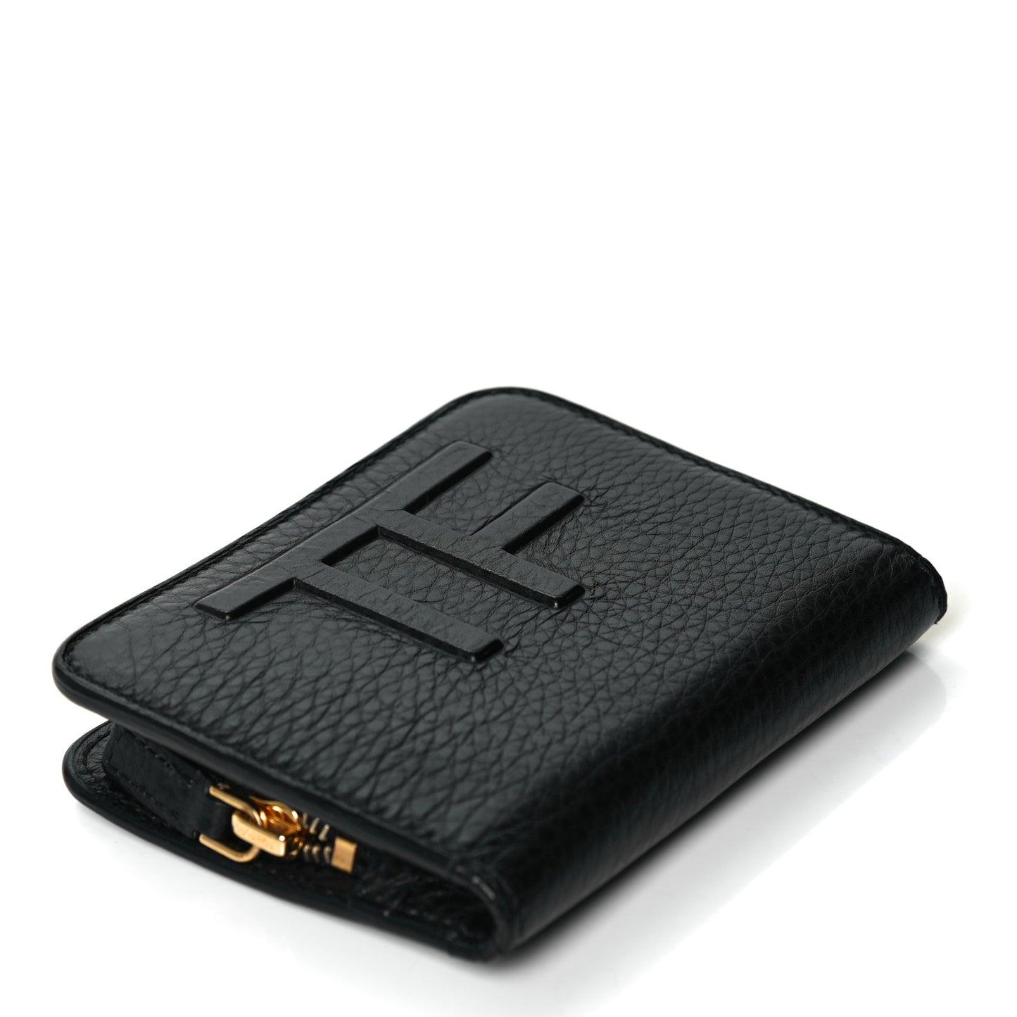 Grained Calfskin Zip Coin Purse Black