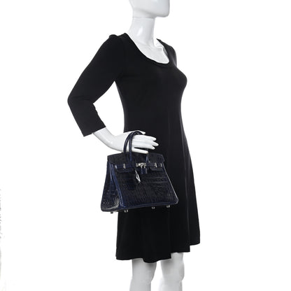 Hermes Shiny Niloticus Crocodile Birkin 25 Bleu Saphir 2 of 20