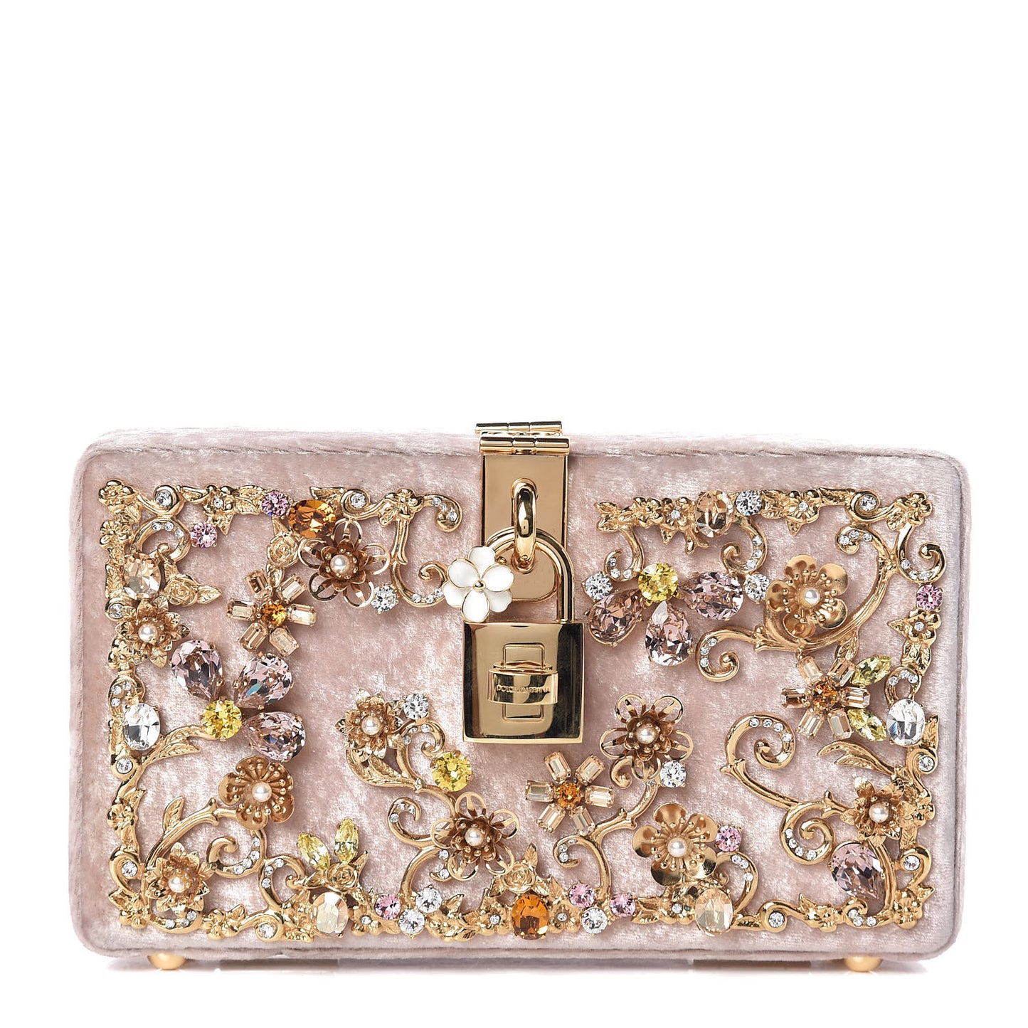 Velvet Crystal Floral Dolce Box Clutch Pink