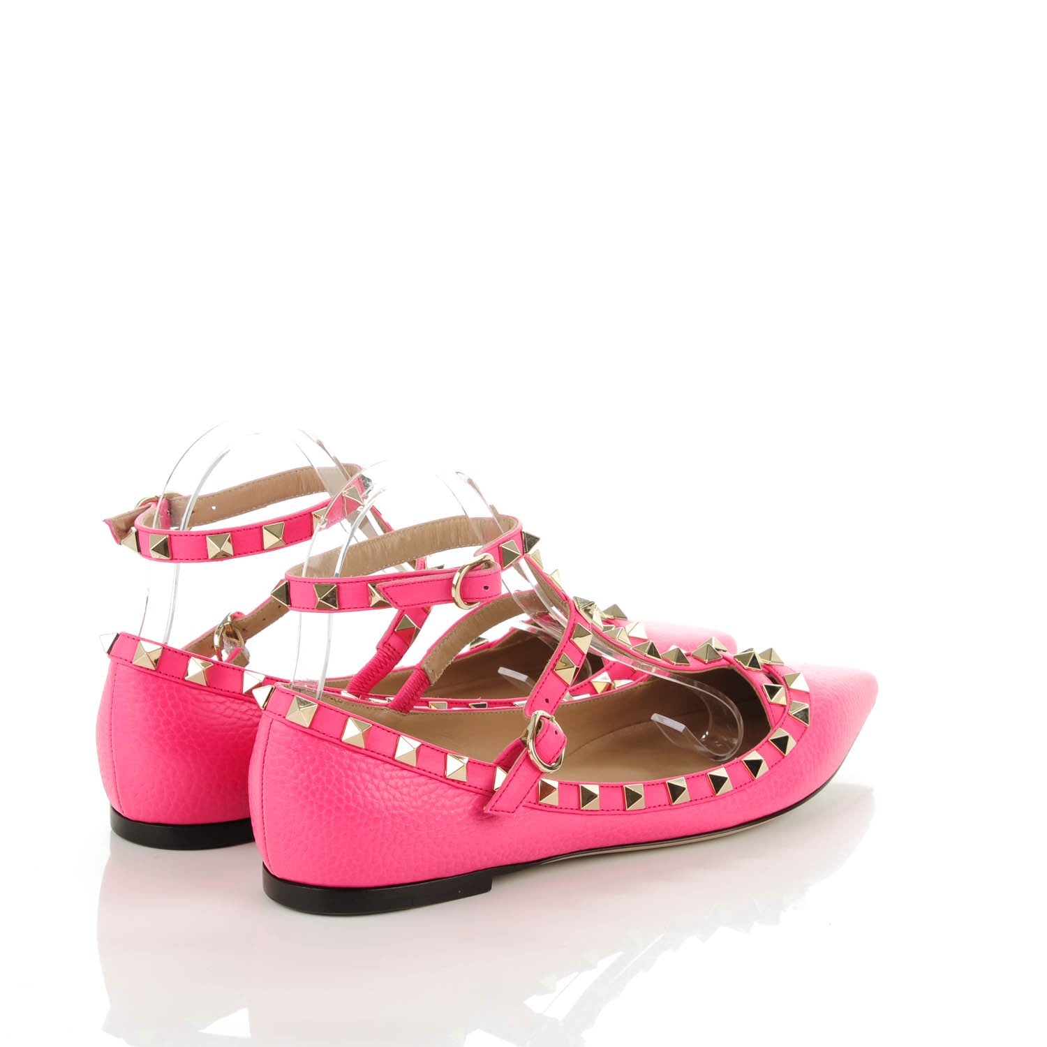Valentino Garavani Pebbled Calfskin Rockstud Cage Ballerina Flats 37.5 Peony 4 of 8
