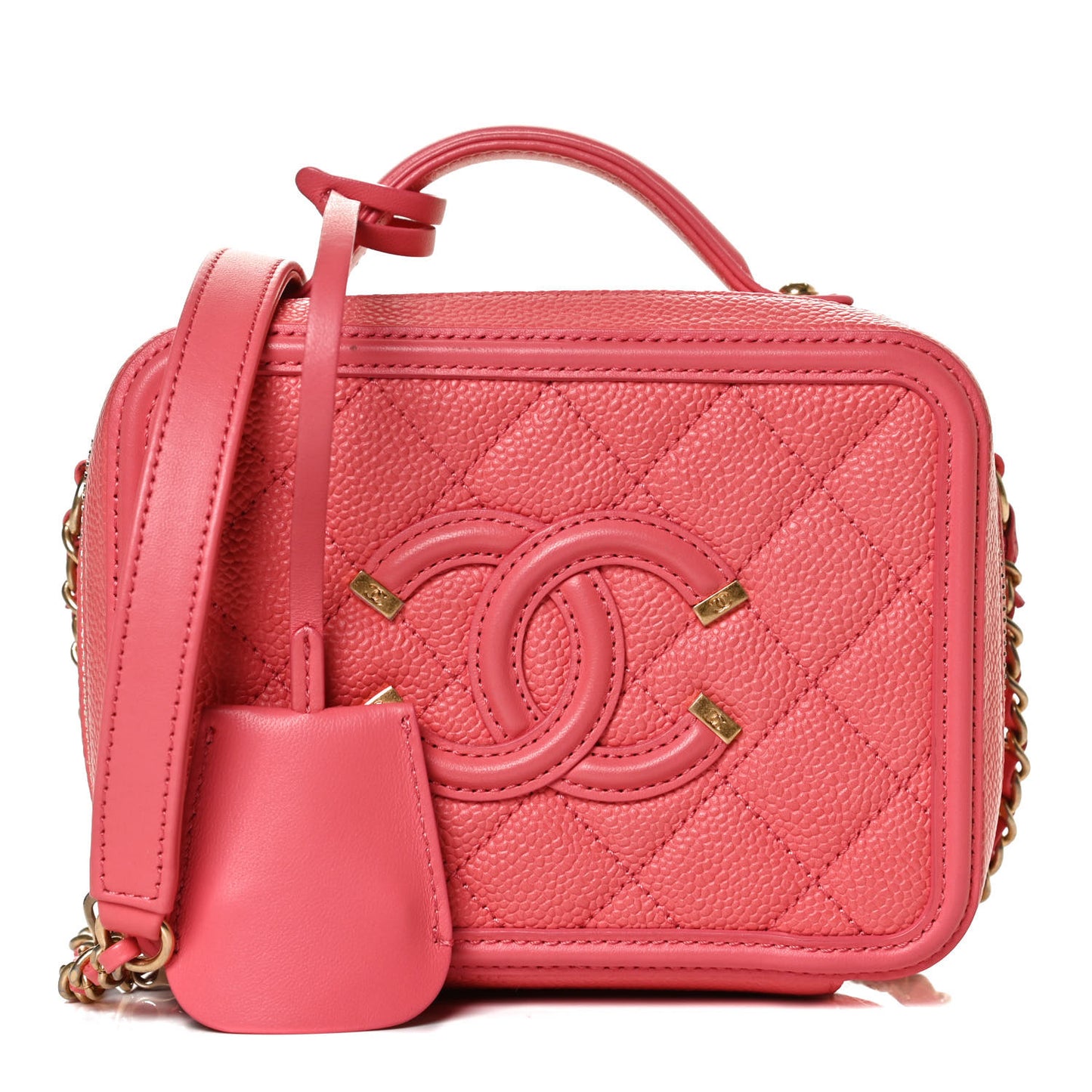 Caviar Quilted Small CC Filigree Vanity Case Coral