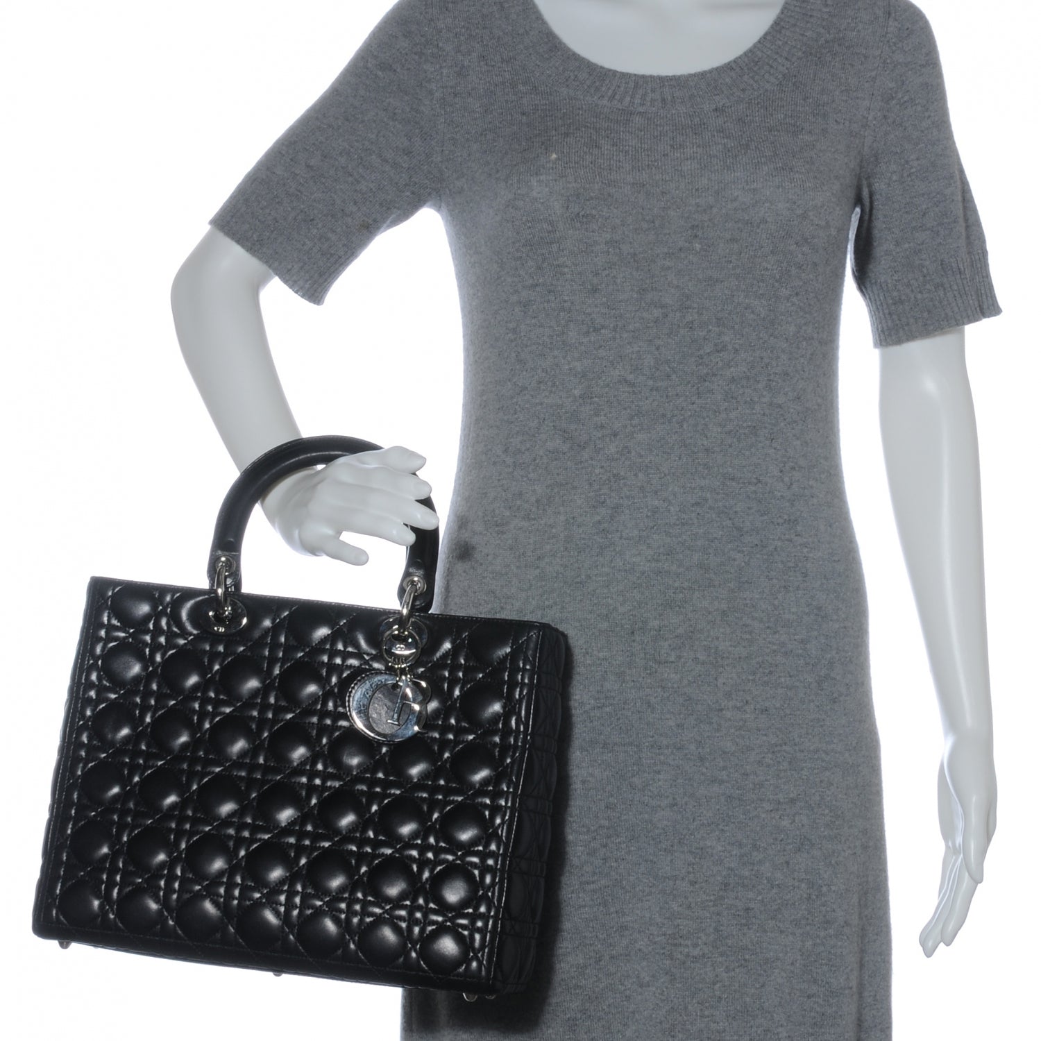 Christian Dior Lambskin Cannage Large Lady Dior Black 2 of 7