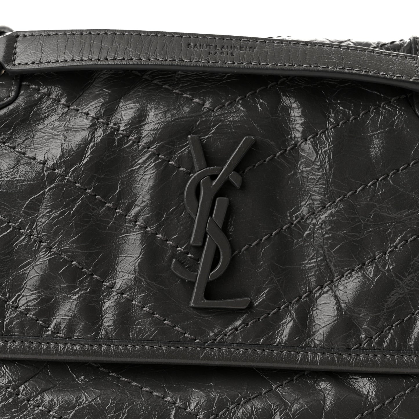 Crinkled Calfskin Matelasse Monogram Baby Niki Chain Satchel Storm