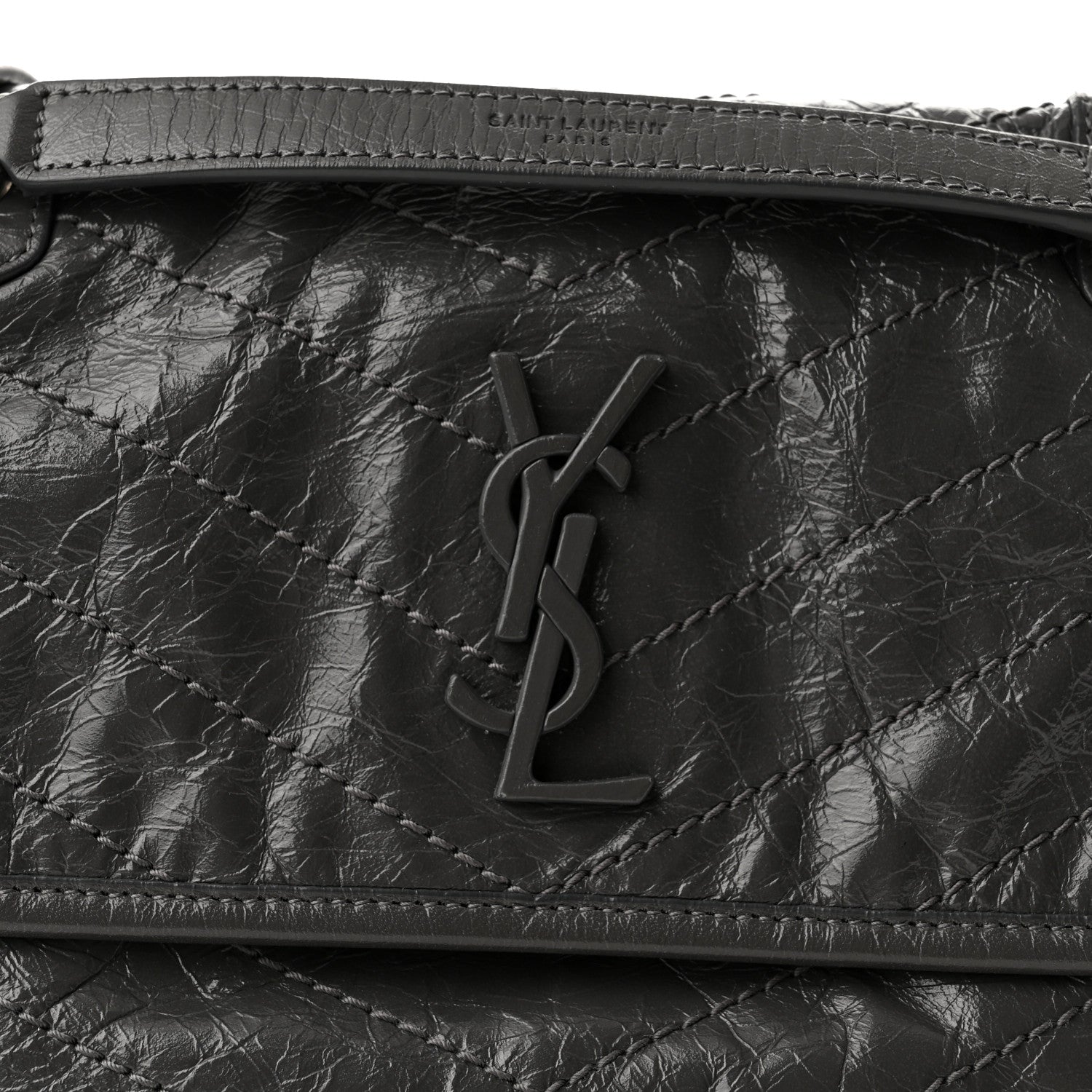 Saint Laurent Crinkled Calfskin Matelasse Monogram Baby Niki Chain Satchel Storm 7 of 10