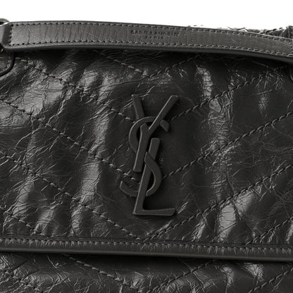 Saint Laurent Crinkled Calfskin Matelasse Monogram Baby Niki Chain Satchel Storm 7 of 10