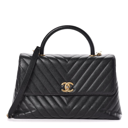 Chanel Caviar Chevron Quilted Medium Coco Handle Flap Black 1 of 12