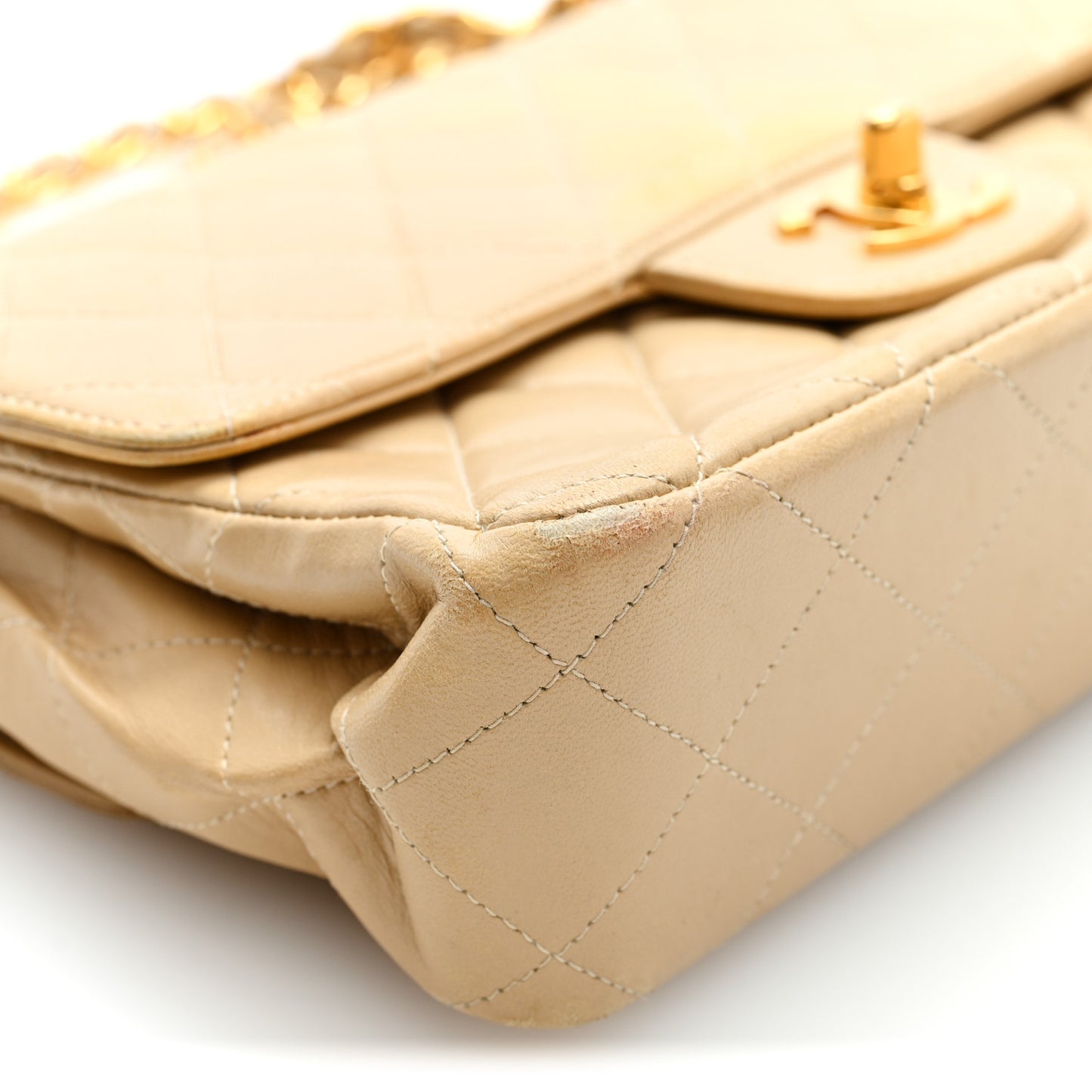 Lambskin Quilted Small Double Sided Flap Beige
