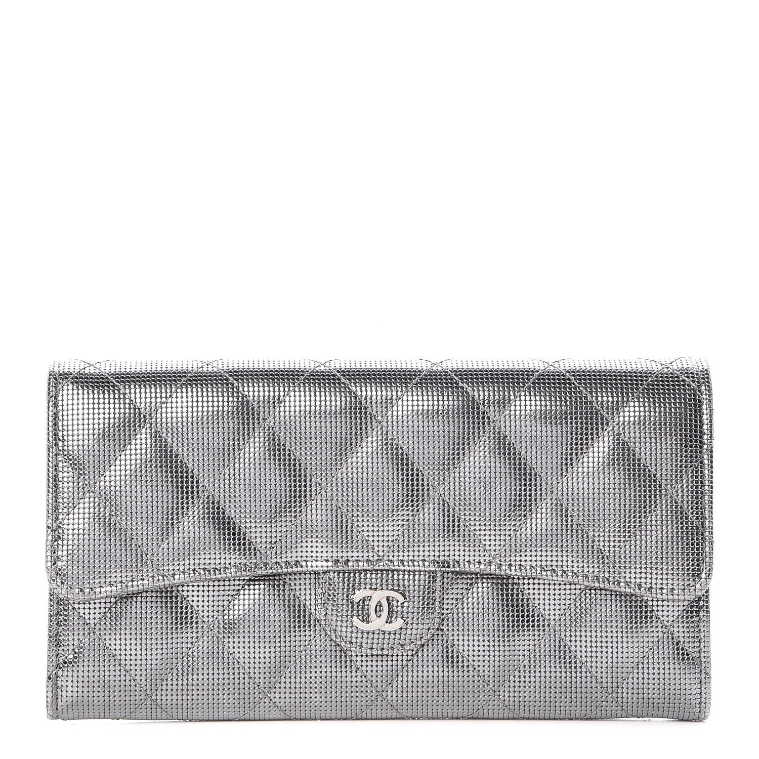 Chanel Metallic Calfskin Quilted Pixel Effect Large Flap Wallet Silver 1 of 15