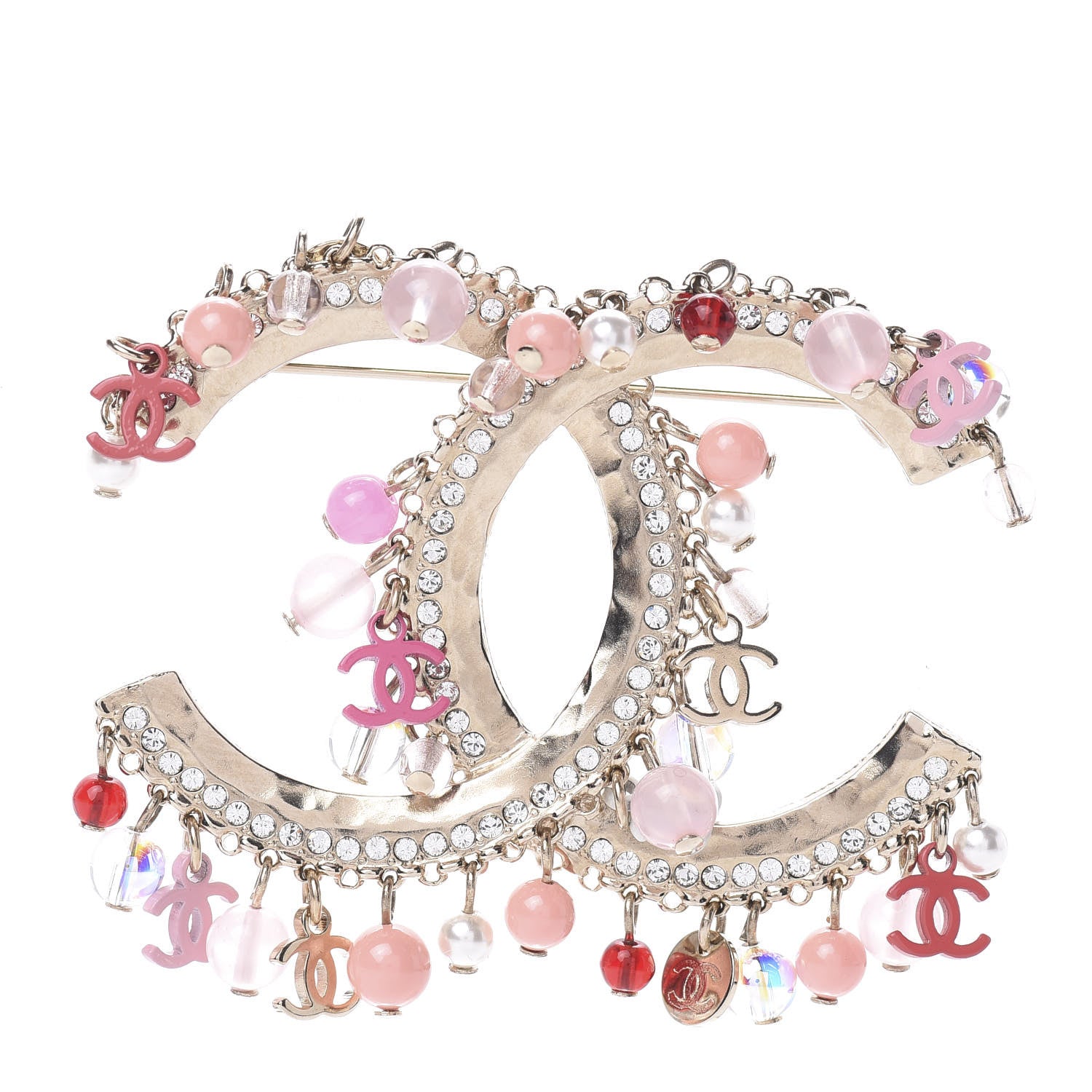 Chanel Crystal CC Charms Brooch Gold Pink 1 of 4