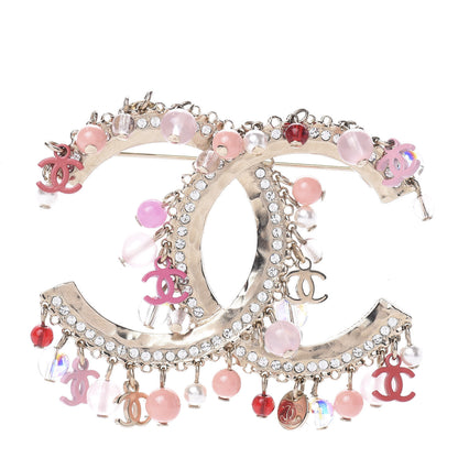 Chanel Crystal CC Charms Brooch Gold Pink 1 of 4