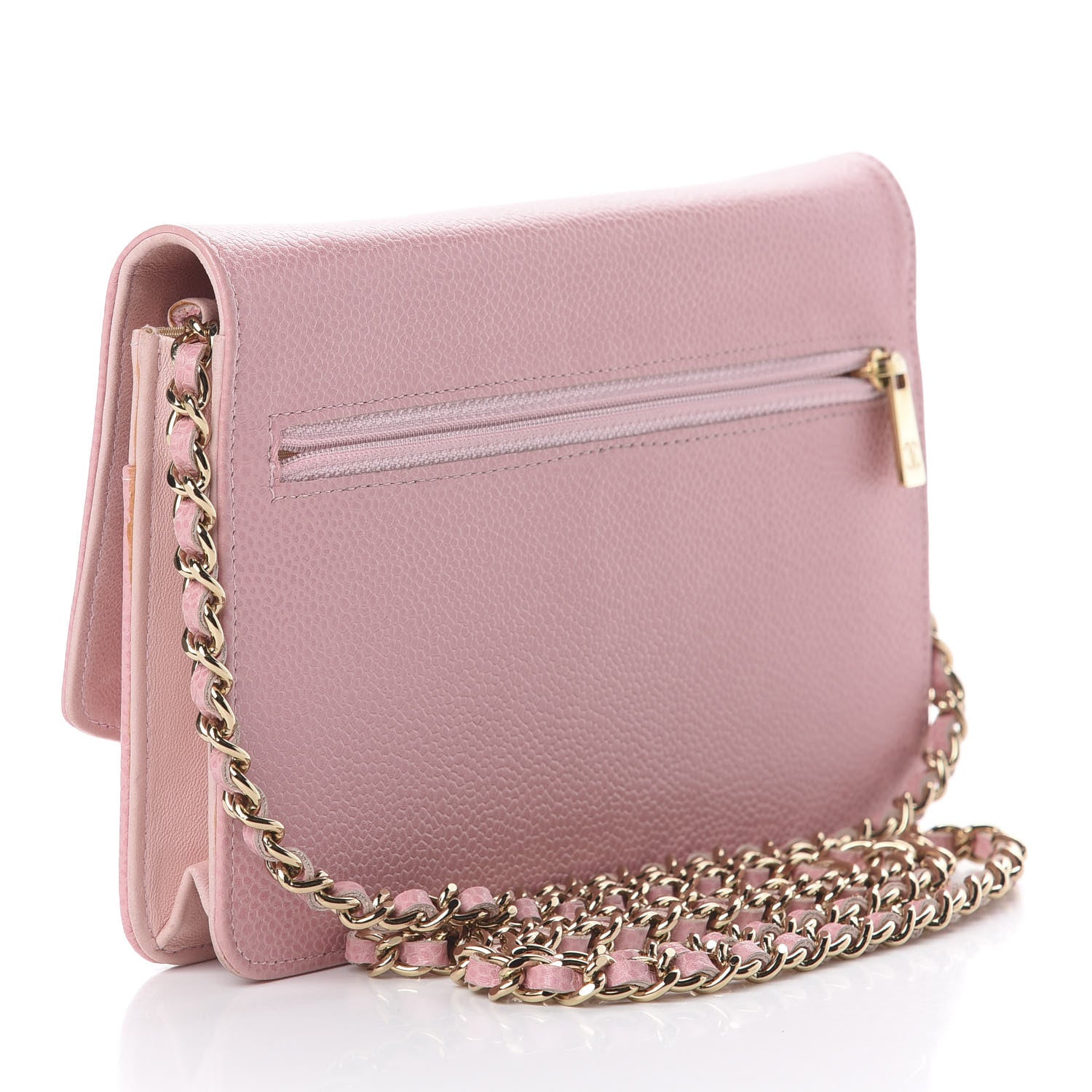 Chanel Caviar Timeless CC Wallet On Chain WOC Pink 2 of 15