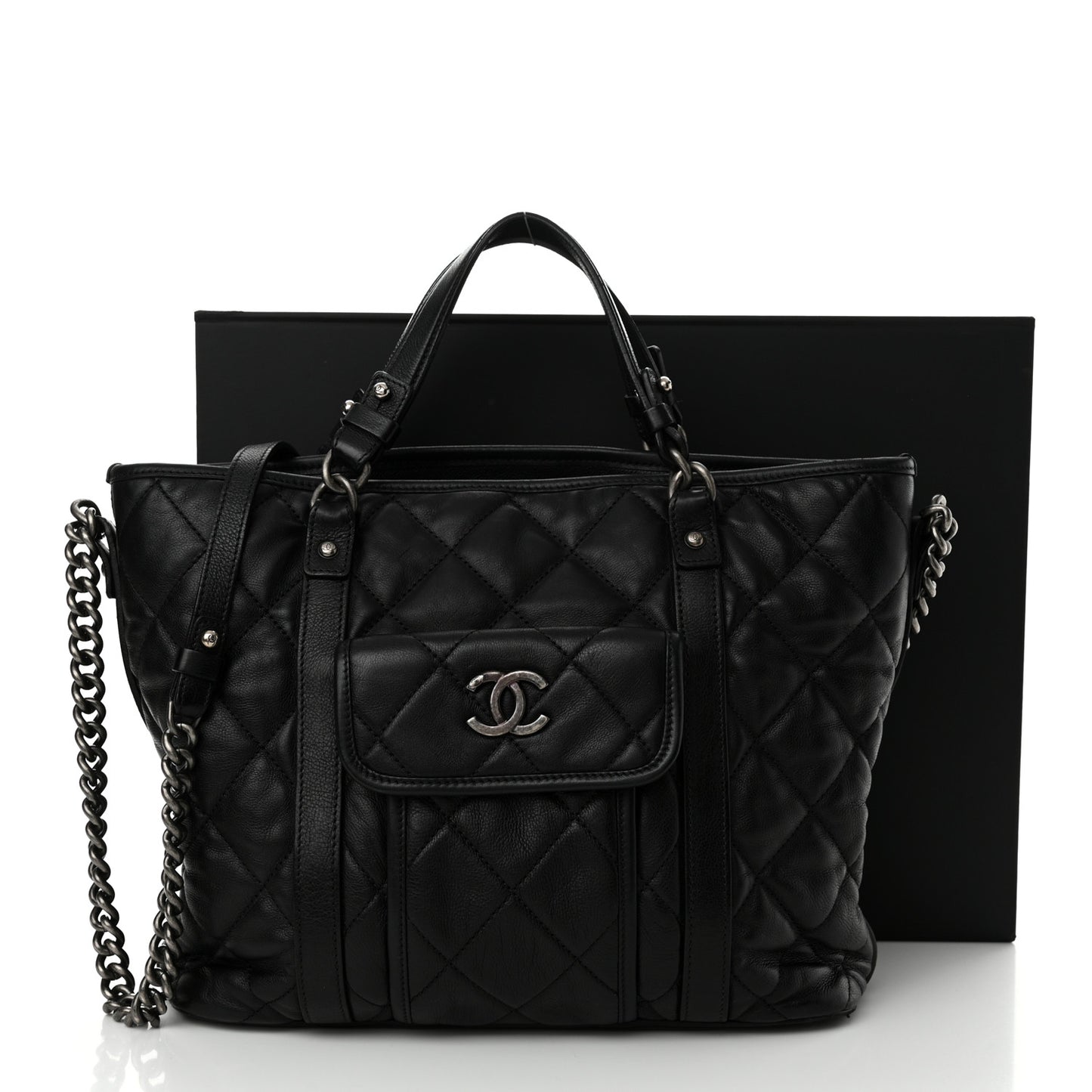 Calfskin Quilted Small Casual Riviera Tote Black