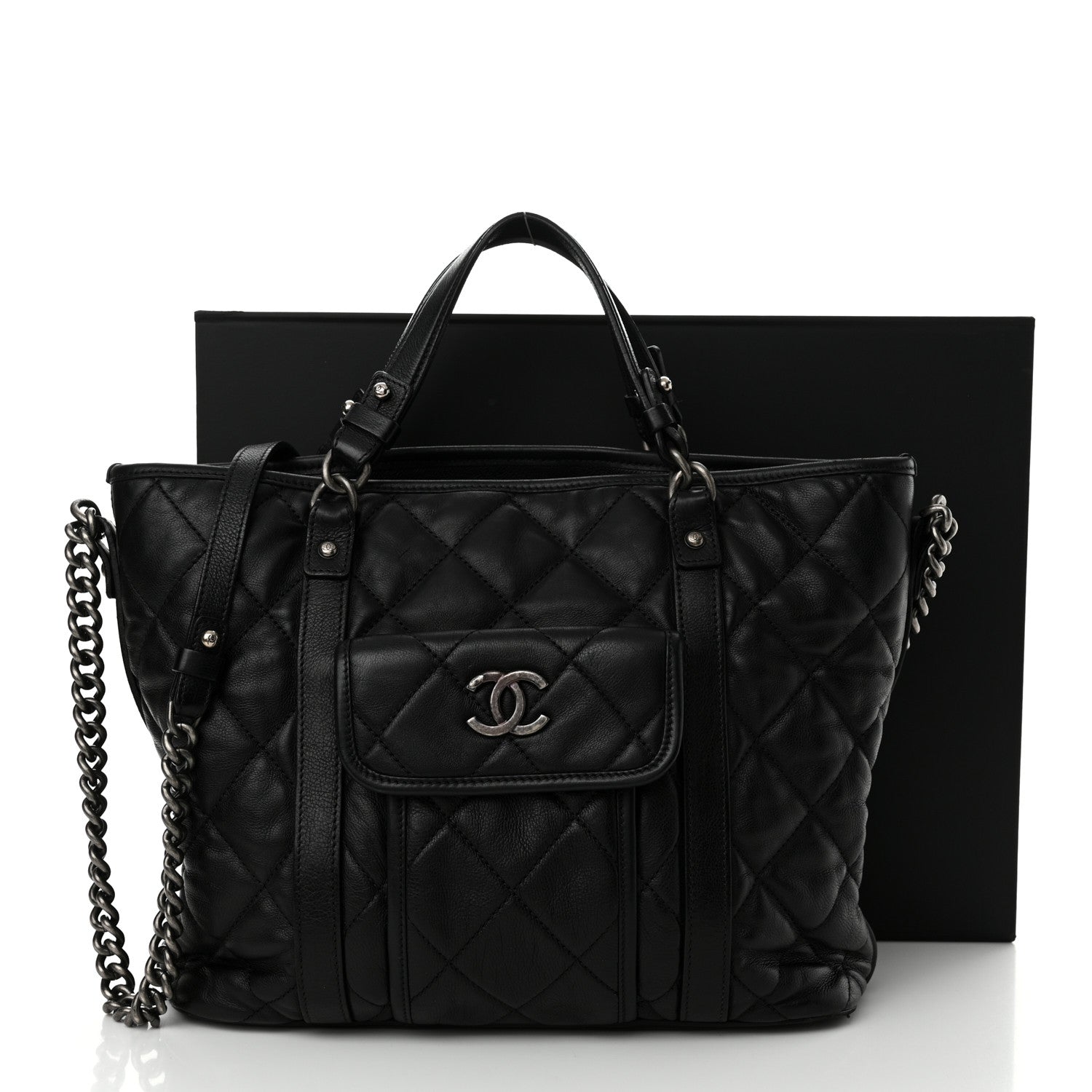 Chanel Calfskin Quilted Small Casual Riviera Tote Black 14 of 14