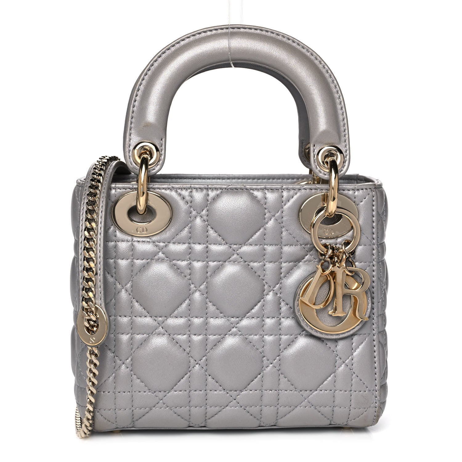 Christian Dior Metallic Lambskin Cannage Mini Lady Dior Grey 1 of 20
