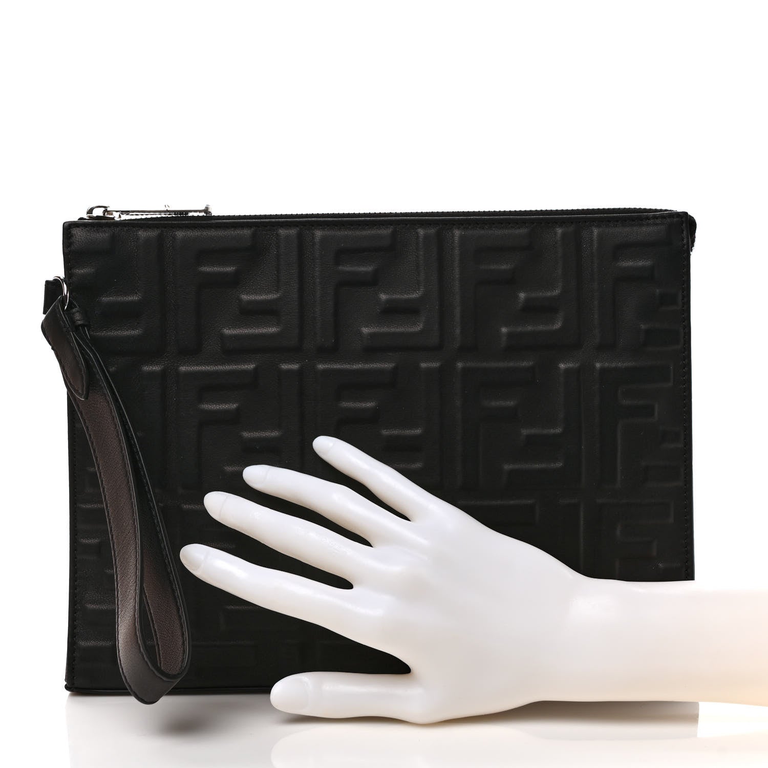 Fendi Vitello Grace FF 1974 Embossed Flat Pouch Black 2 of 7