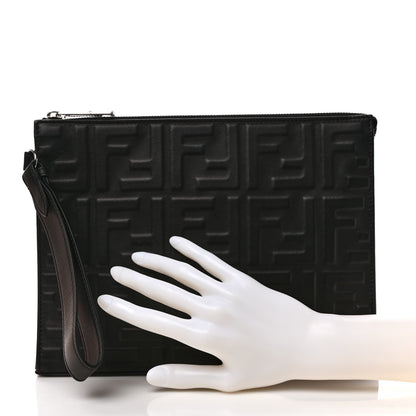 Fendi Vitello Grace FF 1974 Embossed Flat Pouch Black 2 of 7