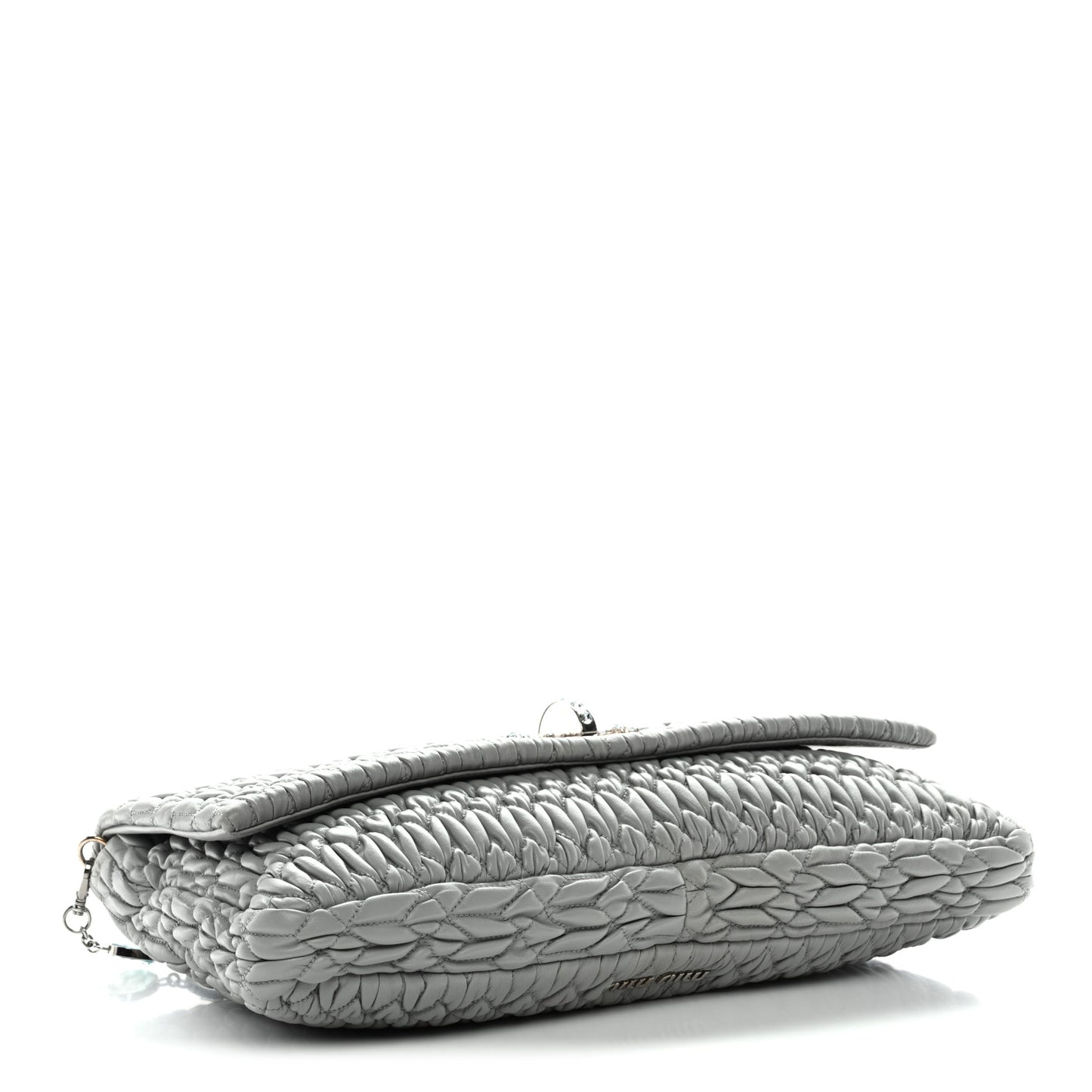 Nappa Matelasse Crystal Flap Clutch Grey