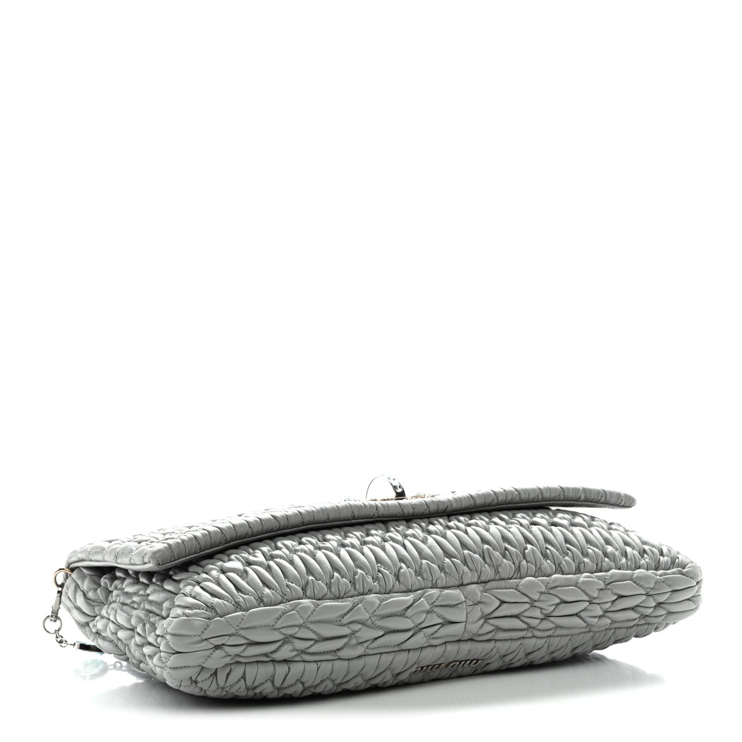 Miu Miu Nappa Matelasse Crystal Flap Clutch Grey 4 of 9