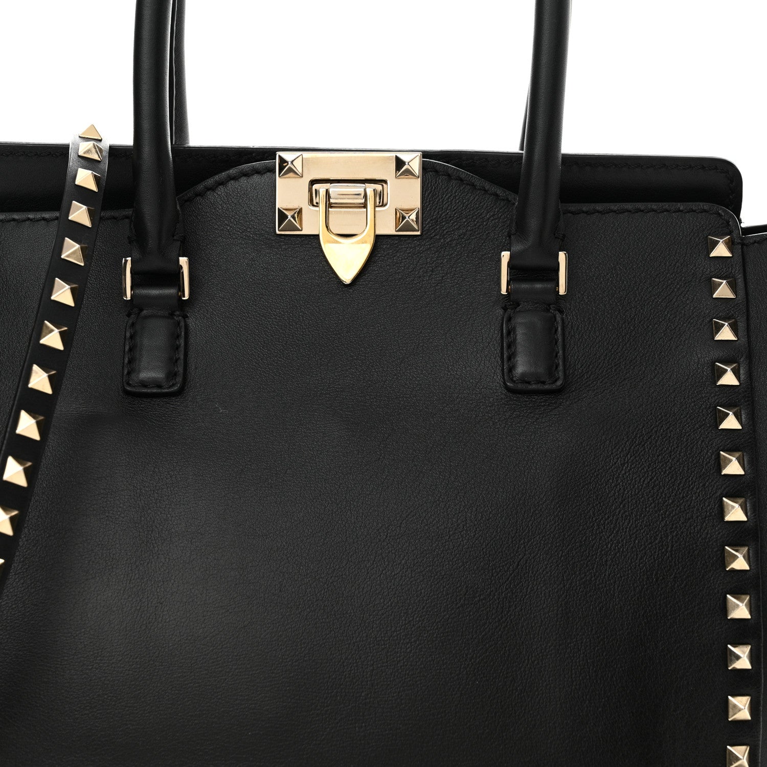 Valentino Garavani Vitello Rockstud Double Handle Tote Black 7 of 13