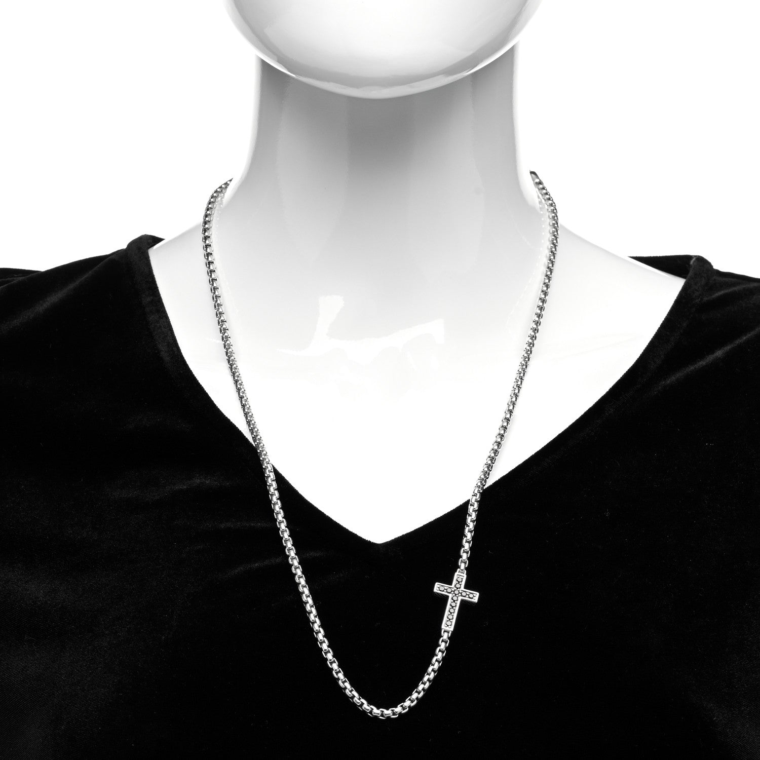 David Yurman Sterling Silver Black Diamond Streamline Cross Station Necklace 26" 2 of 5