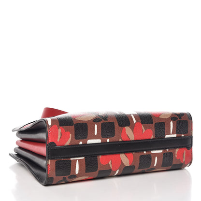 Prada Goatskin Floral Print Bibliotheque Shoulder Bag Tabacco Black 4 of 16