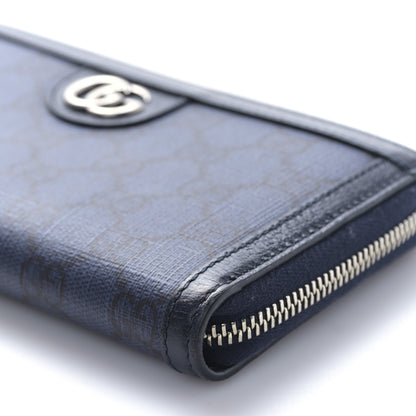 Gucci GG Supreme Monogram Textured Dollar Calfskin Ophidia Zip Around Wallet Blue Dark Blue 9 of 9