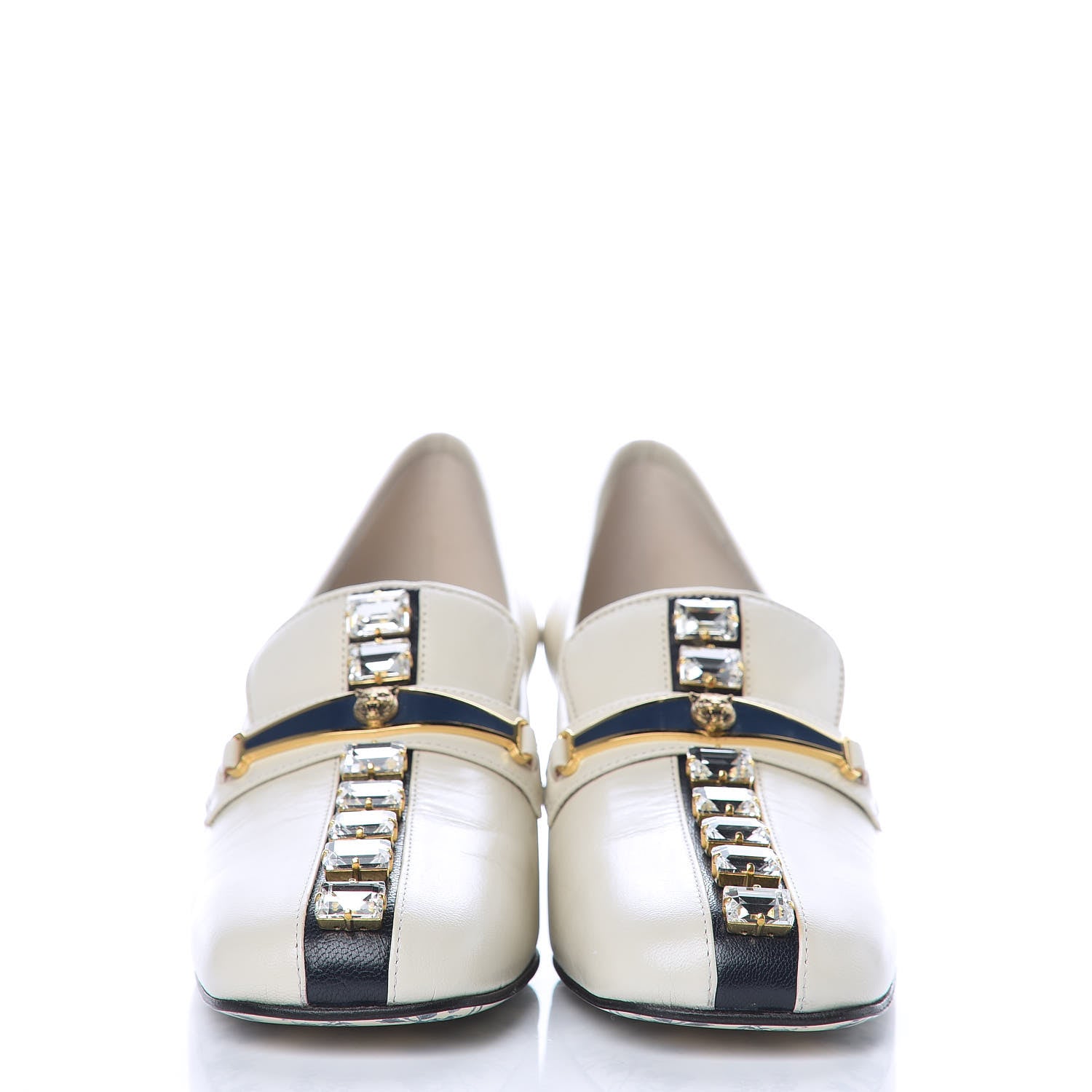 Gucci Goatskin Crystal Mid-Heel Loafer Pumps 37 Ivory 2 of 8