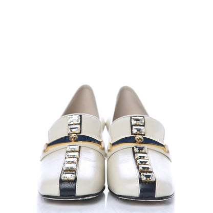Gucci Goatskin Crystal Mid-Heel Loafer Pumps 37 Ivory 2 of 8