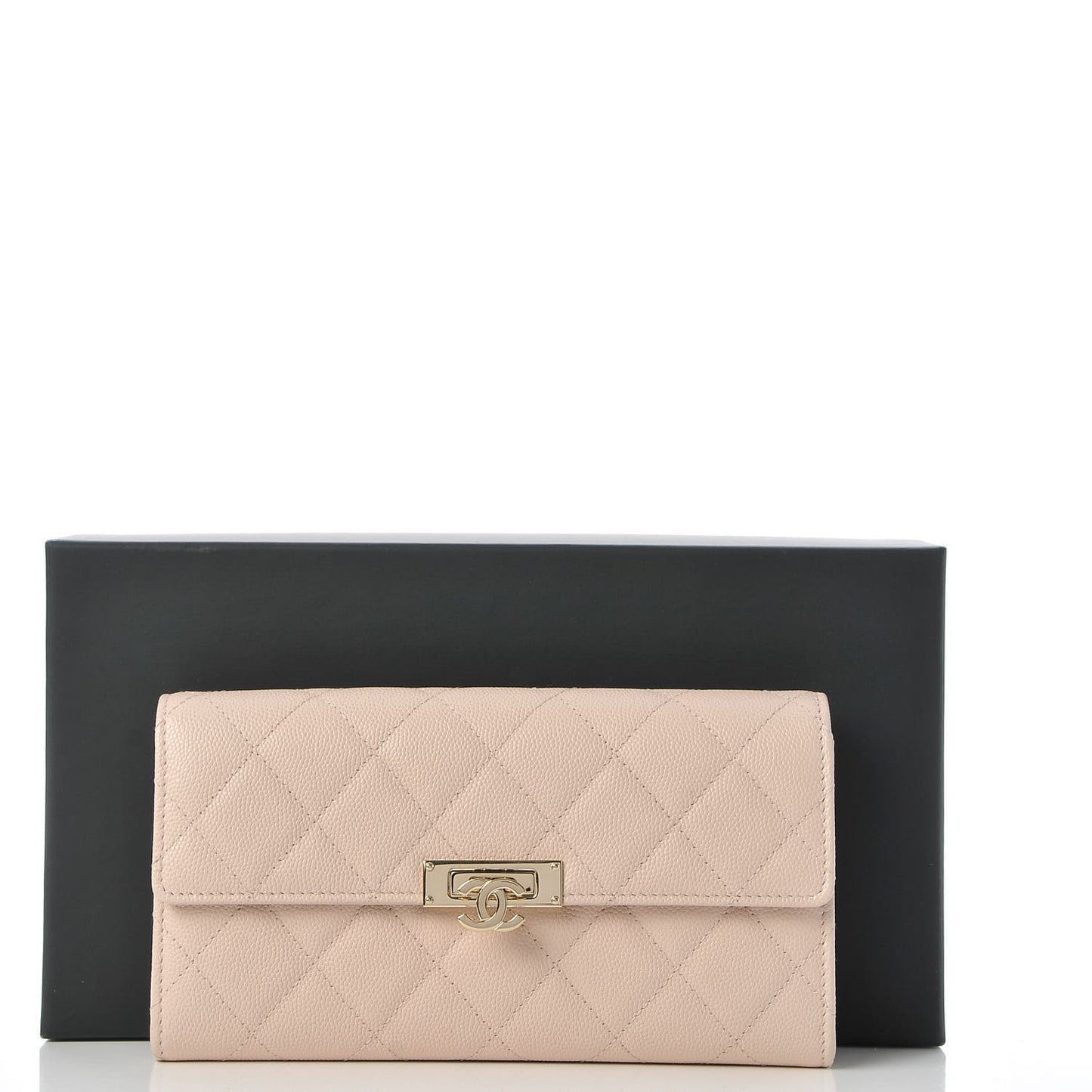 Caviar Quilted Large Golden Class Gusset Flap Wallet Light Beige