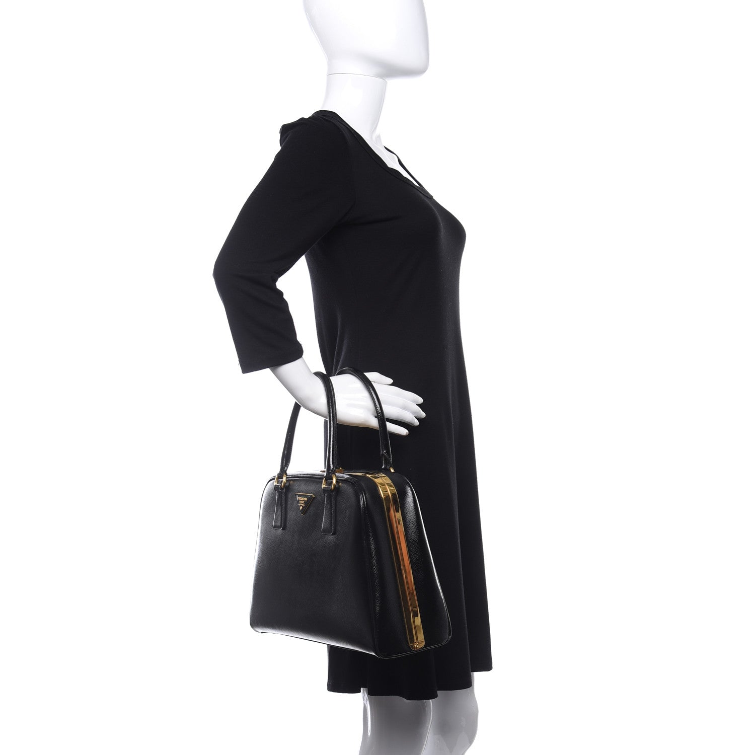 Prada Saffiano Vernice Pyramid Bag Black 2 of 9
