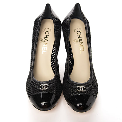 Chanel Mesh CC Pearl Pumps 38 Black 9 of 10