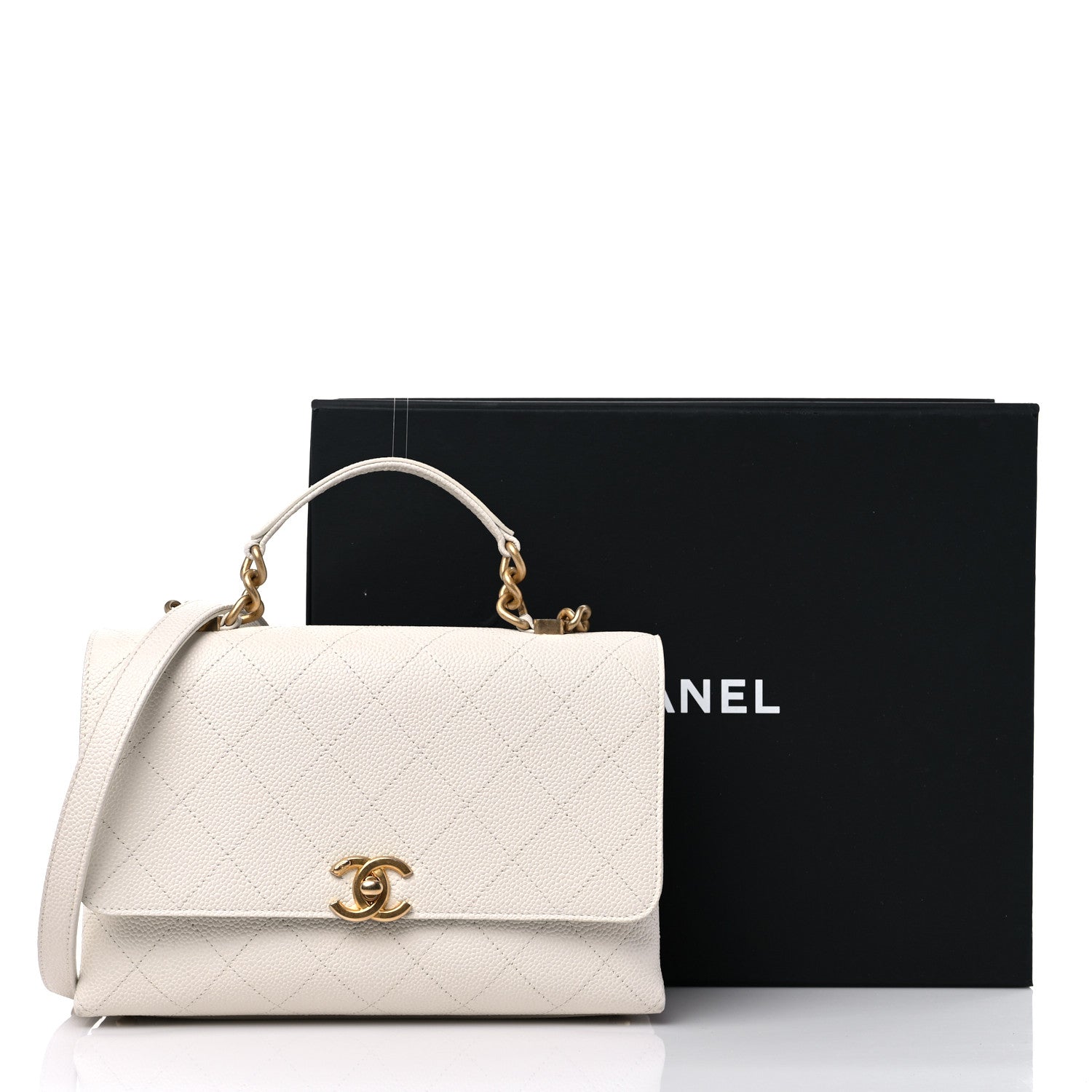 Chanel Caviar Diamond Stitched Small Top Handle Flap White 18 of 18