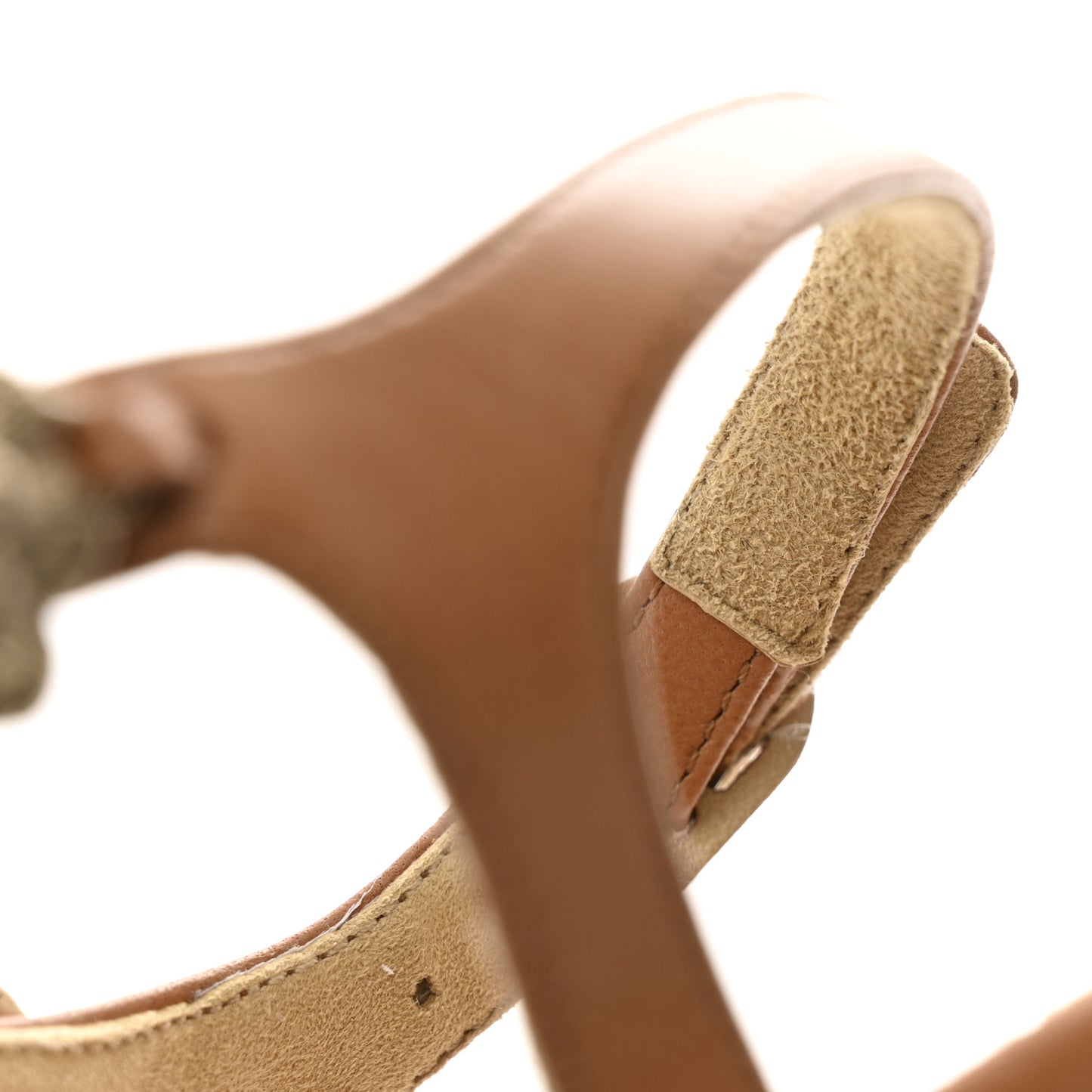 Lambskin Cork Camellia Wedge Sandals 37.5 Light Brown