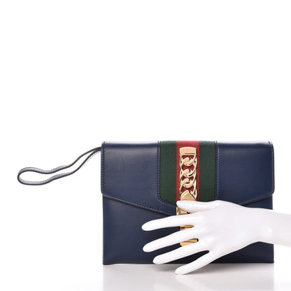 Gucci Calfskin Small Sylvie Wristlet Clutch Blue Agata 2 of 10