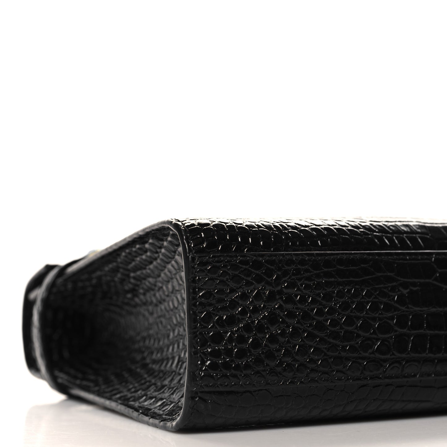 Shiny Calfskin Crocodile Embossed Manhattan Baguette Black